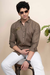 Zane Green Pure Linen Shirt Embroidery
